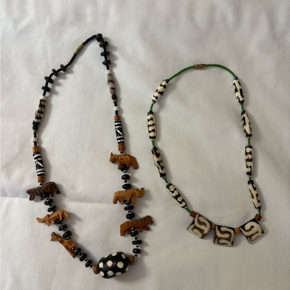 Lot of African Beaded Wooden Hand Curved Necklaces